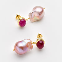 Mizia Pink Pearl Earrings with Ruby