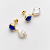 Olympia Pearl Earrings with Lapis