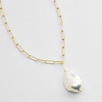 Hilda Paperclip Necklace with pearl pendant