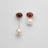 Luna Gemstone Pearl Earrings with Garnet