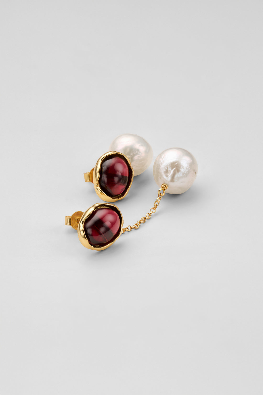 Luna Gemstone Pearl Earrings with Garnet