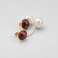 Luna Gemstone Pearl Earrings with Garnet