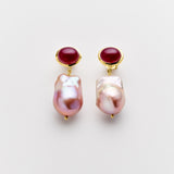 Mizia Pink Pearl Earrings with Ruby