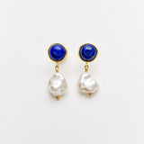 Olympia Pearl Earrings with Lapis