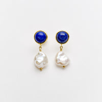 Olympia Pearl Earrings with Lapis