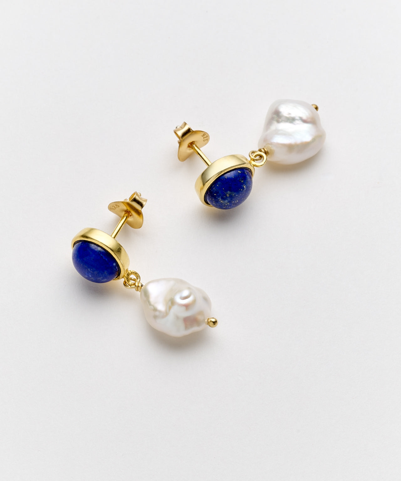 Olympia Pearl Earrings with Lapis