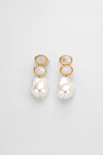 Aurora Double Gemstone Pearl Earrings